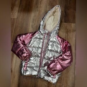 Old Navy Metallic Silver and Pink Puffer Jacket